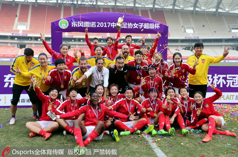 權(quán)健女足賽后合影慶祝奪冠